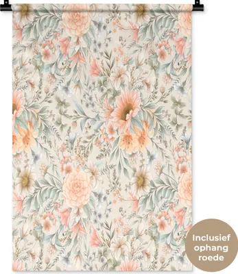Produktbild von MuchoWow® Wandteppich Wandbehang Blumen - Blätter - Pastell 60x90 cm Tapisserie Dekoration Wandtuch - Foto-Teppich - Abwaschbar