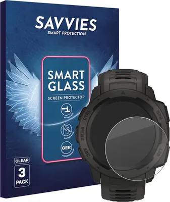 Produktbild von 3x Savvies Schutzglas Folie für Garmin Instinct / Instinct Solar / Instinct 2 9H Panzer Schutzfolie Glas Displayschutz klar transparent