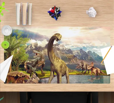 Produktbild von Büro-Unterlage Dinosaurier Dino World für Kinder und Erwachsene - langlebiges Vinyl - BPA-frei - 74 x 40 cm - Hergestellt in Deutschland