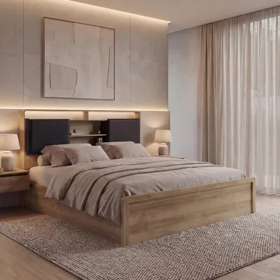 Productafbeelding van Queen-size bed HWC-P43, tweepersoonsbedframe met lattenbodem, MDF, 160x200 cm, afwerking in donkergrijs met een houtnerfmotief dat doet denken aan Rivera-eikenhout