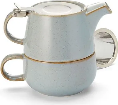 Produktbild von Teeservice Mans 4-teilig aus Keramik & Edelstahl, Kanne 0,45 l, Tasse 0,25 l, mit Sieb