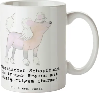 Produktbild von Mr. & Mrs. Panda Kaffeetasse Chinesischer Schopfhund Charme - Weiß - Geschenk, Hunderassen, Hund, Eigenschaften, Charakter Hunde, sozialeizierung, Hunderasse, Herz, Tasse