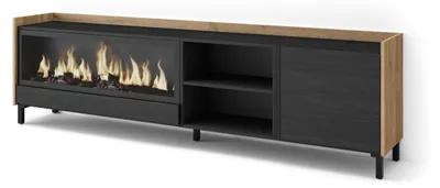 Immagine prodotto di Mobili TV effetto legno nero e rovere 212x35x61cm camino effetto fuoco