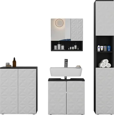 Produktbild von Vicco Badmöbel-Set Edge, 4 Teile, Schwarz/Weiß