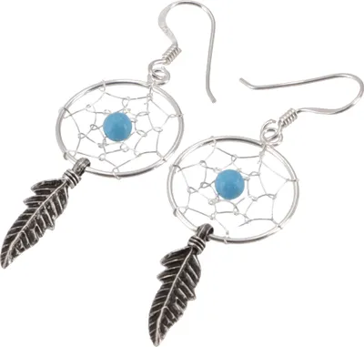 Produktbild von Silberohrringe mit Traumfänger Boho Ohrringe Türkis - Modell 5, Silber-Farben, SterlingSilber, 4,5*1,7 cm, Silberohrringe