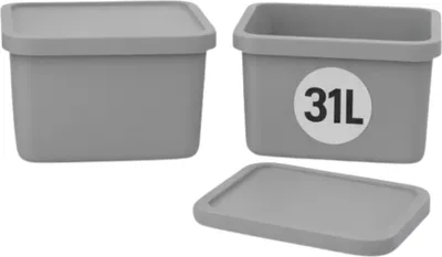 Produktbild von Plastard Boxen 31L, 2er-Set, stapelbar, BPA-frei, Grau, mit Deckel