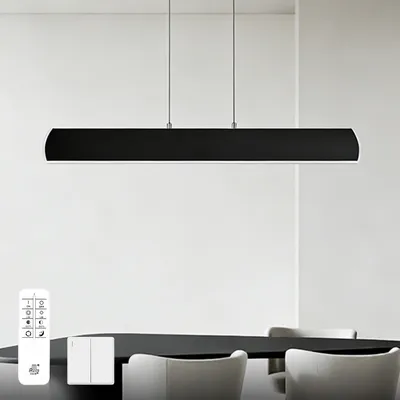 Image de doporro Suspension Luminaire Plafonnier Lustre Chambre Salon Réglable Éclairage Intérieur Mémoire Intelligente Lampe de Nuit LED Noir Mat Télécommande 100×8×120CM 20W Alivetta3730