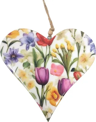 Produktbild von Dekohänger Herz Blumenmeer D. 18cm aus Mangoholz mit Emaille Formano F26