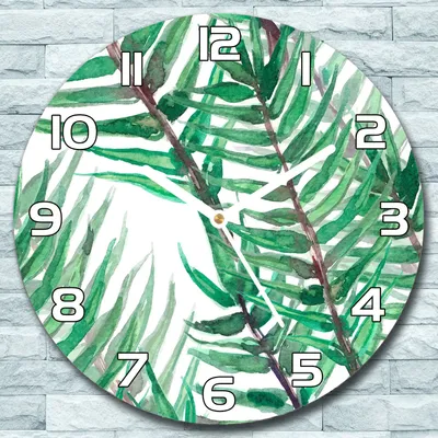 Produktbild von Wanduhr aus Glas Rund fi 30 Aquarell Blätter Quarz Deko Wohnzimmer Büro