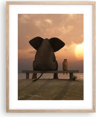 Produktbild von Gerahmtes Poster - Rahmen in heller Eiche - Elefant Ufer Meer - 40x50 cm - Wand Bild - Wanddeko - Wandbilder - Wandposter - Bilderrahmen - Bilder - Kunstdruck - Wandbild - P2NPA40x50-3555