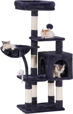Image de Tour pour chat d'intérieur avec jouets, peluches, hamac et poteaux en sisal - Gris