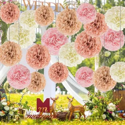 Produktbild von Famanu Papierblumen Set für Hochzeits- und Festdekoration - 20 Stück Pompons in verschiedenen Größen und Farben