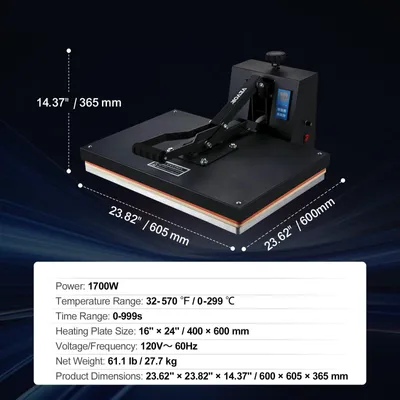 Image de Presse à chaud - Presse pour transfert thermique - Presse à sublimation - Presse textile - Grande surface de chauffe : 40,6 x 61 cm