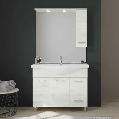 Immagine prodotto di Mobile bagno a terra 105cm pensile con specchio e luce bianco | Rimini