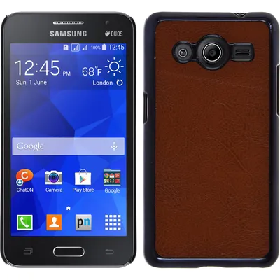 Produktbild von PhoneNatic Case kompatibel mit Samsung Galaxy Core 2 - Hülle braun Lederoptik Hard-case + 2 Schutzfolien