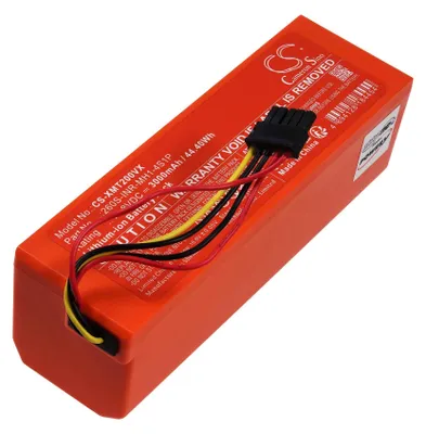 An orange battery pack with wires and a connector is shown against a white background.