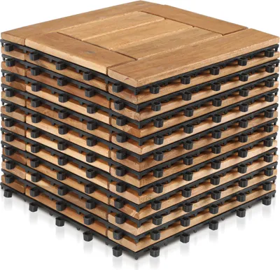 Zdjęcie produktu dla Zestaw płytek drewnianych Izrielar 33x, 1 m², idealny jako płytki tarasowe i balkonowe z drewna akacjowego, 30x30 cm, do ogrodu, tarasu i balkonu