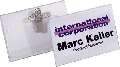 Produktbild von Namensschilder mit Kombiklemme 40x75mm transparent VE=6x50 Stück
