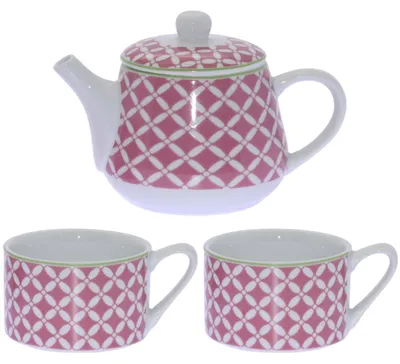 Teekanne mit 2 Tassen aus Porzellan, mehrfarbig, 0,2 L
