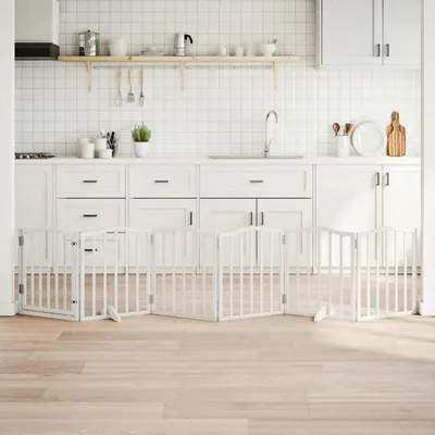 Produktbild von Faltbares Hundetor mit Tür in Weiß aus Pappelholz, 300 cm