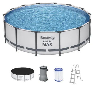 Produktbild von Bestway® Steel Pro MAX™ Frame Pool Komplett-Set mit Filterpumpe Ø 427 x 107 cm, lichtgrau, rund