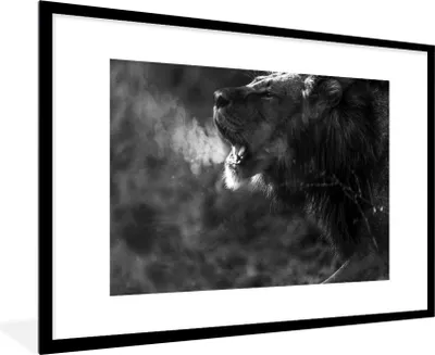 Produktbild von MuchoWow® Gerahmtes Poster Löwe - Wild - Gras 90x60 cm - Poster mit Schwarzem Bilderrahmen Wandposter Rahmen Foto Bilder - Wanddekoration - Fotos