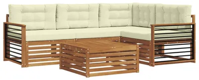 Imagen del producto de vidaXL Juego de sofás de exterior, 5 piezas, color natural y crema