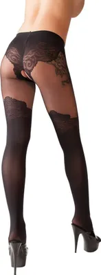 Zdjęcie produktu dla Cottelli LEGWEAR rajstopy czarne z eleganckim wzorem nad kolano 40/20 DEN