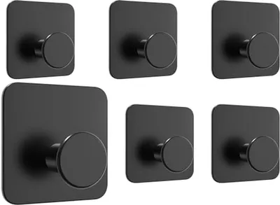 Handtuchhaken ohne Bohren, Set von 6, selbstklebende Haken für Bad und Küche, schwarz