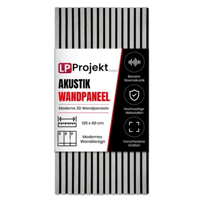 Produktbild von LP Projekt Holzwandpaneel 120x60cm | Modernes 3D Akustikpaneel für Räume und Büros | Dekorativ Eiche Hellgrau Wandpaneel geeignet für dekorative Wand