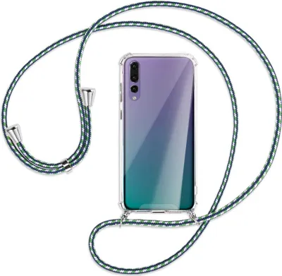 Produktbild von Handykette Backcover-Schutzhülle mit Band (Metall silberfarben) für Huawei P20 Pro - grün/blau/weiß