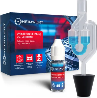 Produktbild von HEIMWERT Zylinderkopfdichtung Tester ohne Herumschrauberei - extrem er und zuverlässiger Kühlmittel Dichtheitstest per Farbwechsel - co2 Tester Kühlwasser u. Zylinderkopf - KFZ u. Motorrad