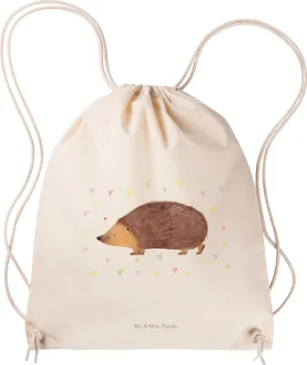 Produktbild von Mr. & Mrs. Panda Jutebeutel Igel Herzen - Transparent - Geschenk, Lustige Sprüche, wander rucksack, sporttasche klein, gymnastiktasche, Leben, beutel, Liebe, Turnbeutel