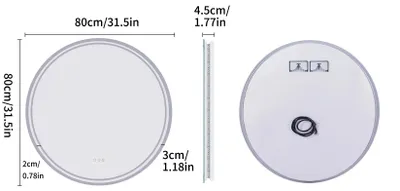 Obrázok produktu pre LED zrkadlo do kúpeľne, kozmetické zrkadlo – Okrúhle nástenné zrkadlo, priemer 80 cm – Osvetlené – S funkciou stmievania – Proti zahmlievaniu – Ovládanie dotykom – Bez rámu
