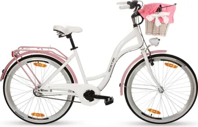 Produktbild von Goetze Style 26 Zoll City Bike, 43 cm Rahmen, 3-Gang Shimano Nexus, Rücktrittbremse & V-Bremse, LED-Beleuchtung, Gepäckträger, Rattankorb mit Bezug