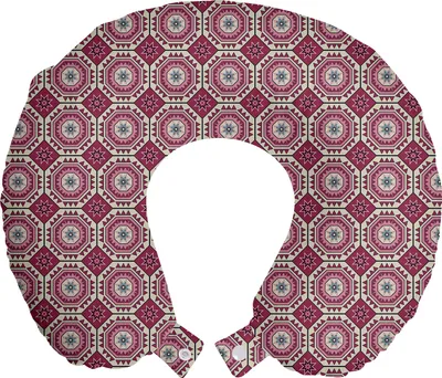 Produktbild von ABAKUHAUS Abstrakt Reisekissen Nackenstütze, Wiederholte Komplizierte Formen, Schaumstoff Reiseartikel für Flugzeug und Auto, 30x30 cm, Getrocknete Rose Pale Tan
