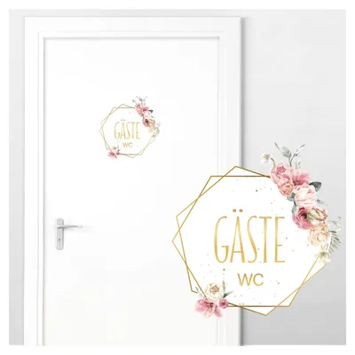 Produktbild von Türaufkleber Gäste WC - Mit Pfingstrosen Motiv - Selbstklebend für Bad und Toilette - 20 x 20 cm