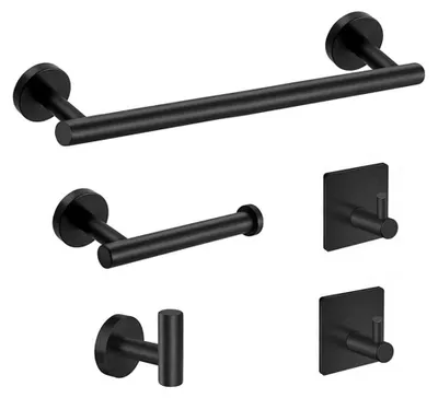 Productafbeelding van Handdoekhouder 40 cm - Badkameraccessoires Set - Toiletpapierhouder - Multifunctionele Haken - Roestvrij staal - Zwart