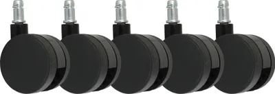Produktbild von 5er Set Rollen für Bürostuhl Schwarz Stift 11mm/Durchmesser 60mm Weichbodenrollen Drehstuhlrollen Stuhlrollen