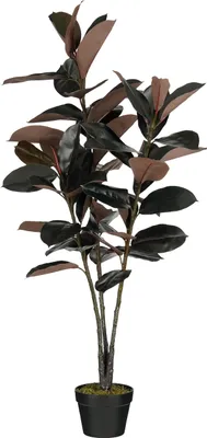 Produktbild von Mica Decorations Gummibaum – Kunstpflanze – Realistische Kunstpflanze Deko Wohnzimmer – Künstliche Pflanzen – Zimmerpflanzen Künstlich – H120 x Ø80 cm – Rot