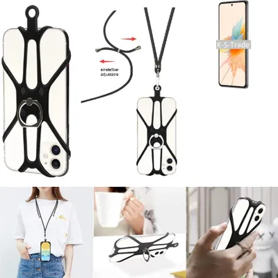 Produktbild von K-S-Trade 3in1 Handykette Handyband Handykordel Halsband Smartphone-Ring Handy-Ring kompatibel mit ZTE S30 Fingerhalterung Handyring Tischständer