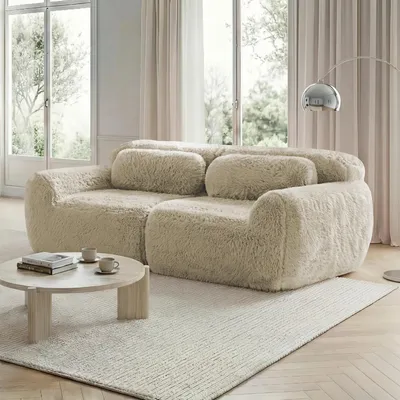 Produktbild von Plüsch-Zweisitzer-Sofa, rahmenloses modulares Design, frei kombinierbar, mit Kissen, 204 x 104 x 73 cm, Khaki