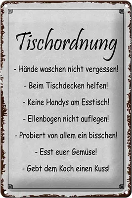 Produktbild von Blechschild Spruch 20x30cm Tischordnung Hände waschen