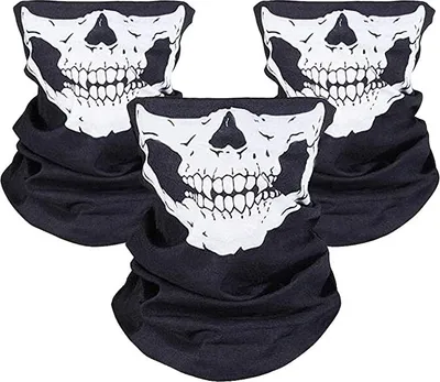 Produktbild von [3 Stück] Motorrad Totenkopf Maske, Sturmmaske, Skull Skelett Maske für Motorrad Fahrrad Ski Halloween, Schwarz
