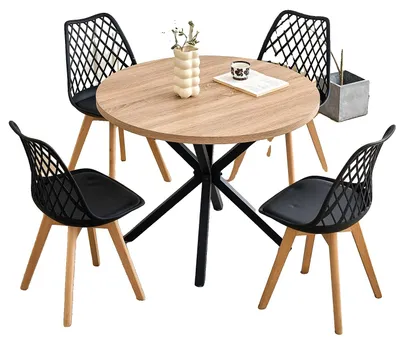 Image de Ensemble de salle à manger, 4 chaises, table ronde, ensemble noir