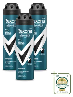 Image de 3 sprays déodorants invisibles Rexona Men Advanced Protection - 150 ml - Pack de 3