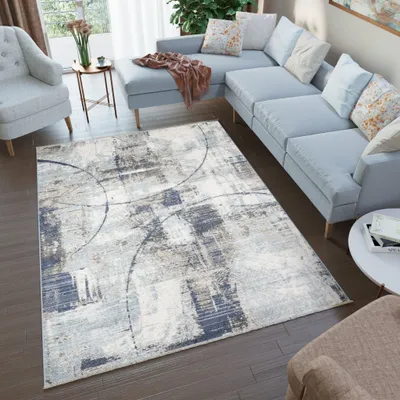 Image de Tapis RIVIOLI Design moderne bleu gris salon 120 x 170 cm