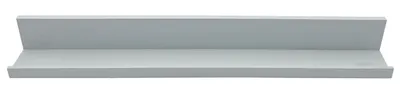 A simple, minimalist shot of a gray shelf against a white background.