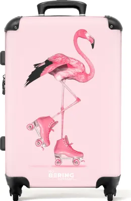 Produktbild von NoBoringSuitcases.com Kinder Koffer Mittelgroß 67x43x25 cm, 72L, Bunte Drucke für Mädchen: Rosa - Flamingo, Reisekoffer mit 4 Rollen
