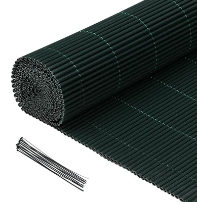 Immagine prodotto di Ikodm 160x600 cm Tappeto frangivista in PVC effetto bambù - Schermatura per giardino, recinzione frangivista, recinzione per balcone, frangivento, rivestimento per balcone - Verde